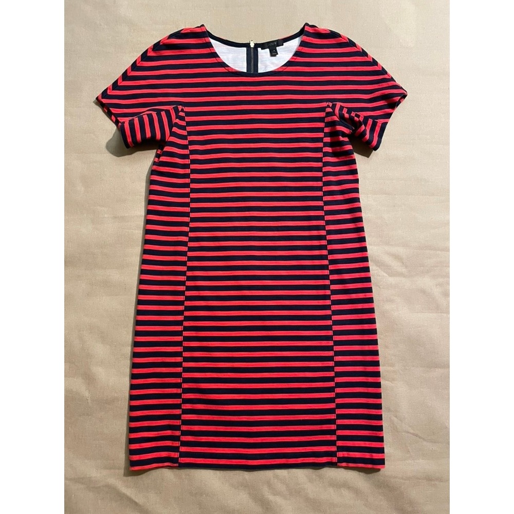 J Crew T Shirt Mini Dress Sz S Red Blue Stripes 100% Cotton Nautical Preppy
